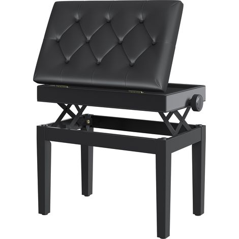 Banco de piano con almacenaje y altura regulable 54,5 x 33 x 48-58 cm negro (1/5)