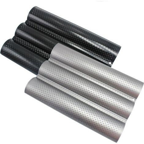 Moule à baguette ondulé antiadhésif, moule à gressins ondulé, moule à baguette ondulé, moule à baguette moyen à 3 fentes - Argenté (1/5)