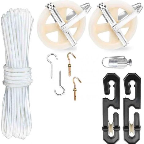 Kit di pulegge per stendibiancheria con separatori a S, tenditore e clip, per uso esterno e interno. (1/4)