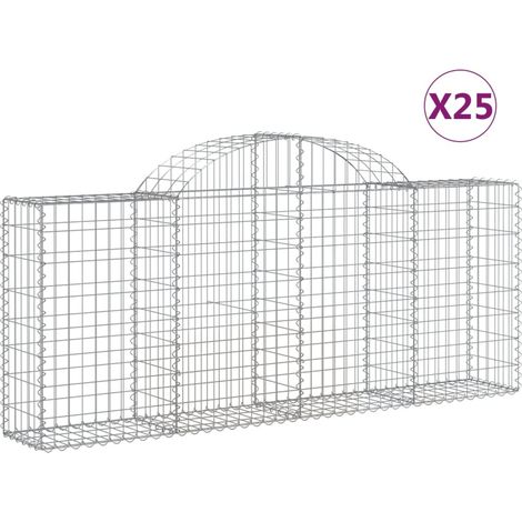 Cestas de gaviones Muro de contención arqueado Valla de jaula 25 piezas 200 x 30 x 80/100 cm Hierro galvanizado Plata 020040670