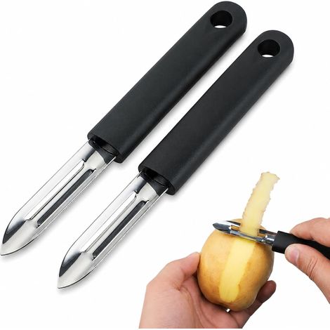 2-Piece Stainless Steel Peeler Set, Vegetable and Potato Peeler Knife, Kitchen Tool for Daily and Travel Peeling, Black Design with Stainless Steel Blade (1/5)