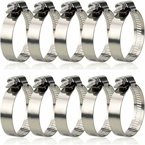 Hose clamps, 10 pieces, adjustable hose clamps 27-51 mm, 304 stainless steel hose clamps (1/5)