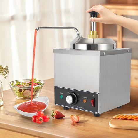 Edelstahl Soßenspender, Einzel-Saucenwärmer mit Dosierpumpe und Einstellbarer Temperatur, 2L Saucenwärmer für Käse oder Schokolade, 650W Saucenspender Käsesauce Wärmer, 21×21×37 cm