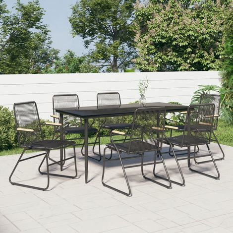 Ensemble à manger de jardin 7 pcs-Salon de jardin Noir Rotin PVC 441270 (1/5)