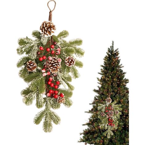 Guirlandes artificielles colorées, guirlande de porte en forme de larme, décoration de Noël de de 55 x 35 cm, guirlande de pommes de pin décoratives, décoration de Noël K (1/5)