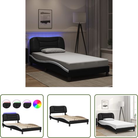 LED-Leuchten - Bettgestell mit LED ohne Matratze "Hvar" Schwarz und Weiß 100x200 cm (1/5)