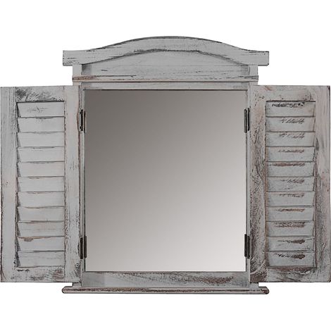 Miroir mural forme fenêtre avec volets 53x42x5cm en bois gris vieilli 040005486