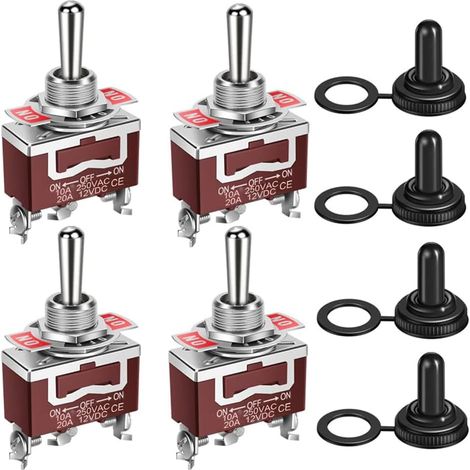 4pièces Interrupteur à Bascule Momentané Etanche 20A-12VCC/10A -24VDC, 20A-125VAC/10A -250VAC DPDT 3broches on/Off/on Interrupteur à Bascule + 4capuchons (1/5)