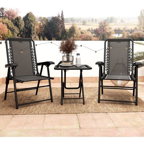 Bistro Set 3-teilig aus Stahl Wetterfest Gartenmöbel Set mit klappbar Bistrotisch Becherhalter Gartenstühlen Schwarz