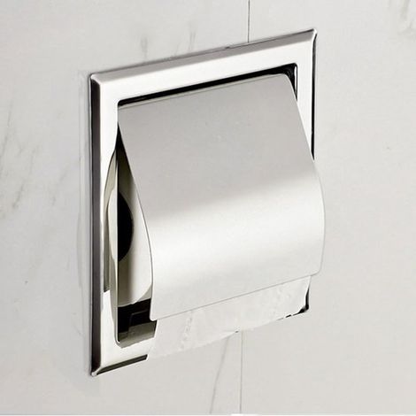 Portarotolo di carta igienica integrato per riporre gli oggetti in bagno, in acciaio inox cromato lucido. (1/5)