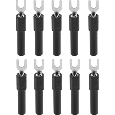 Lot de 10 connecteurs à fourche de 4 mm, type U, cosses à sertir pour multimètre de test, noirs. (1/5)