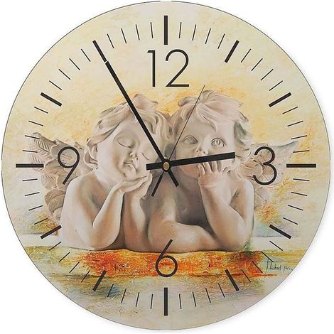 Horloge Angélique Murale avec Angelots en Contemplation - 60 x 60 cm (1/5)