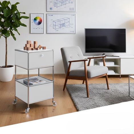 Rangement stylé et épuré – Étagère en métal chromé, 40 x 40 x 69 cm, Blanc (1/5)