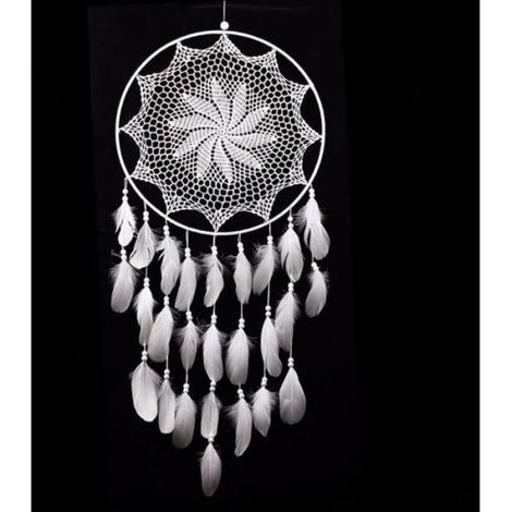Attrape-rêve Blanc à Plumes Suspendues - TEMPSA - Rond - Décoration d'Intérieur (1/4)
