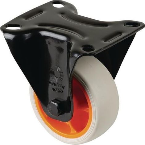 Bockrolle D.80mm Trgf.100kg Gum.Platte L104xB80mm Farbe Rl.hellgrau BS ROLLEN (1/2)