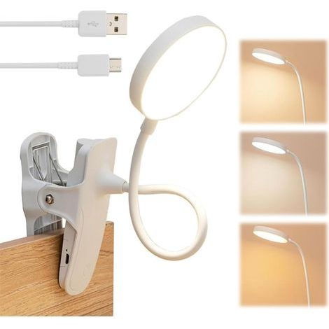 Lampe de Lit à Pince XH4000 – Rechargeable, 20 LED, 3 Modes + Intensité Variable, Col de Cygne Flexible 360° – Blanc (1/4)