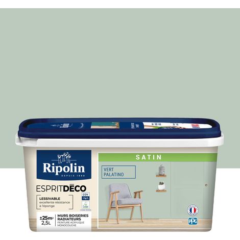 Ripolin – Peinture murale satin 2,5L Vert Palatino – Ultra-couvrante pour murs, boiseries et radiateurs – Entretien facile, lessivable (1/7)