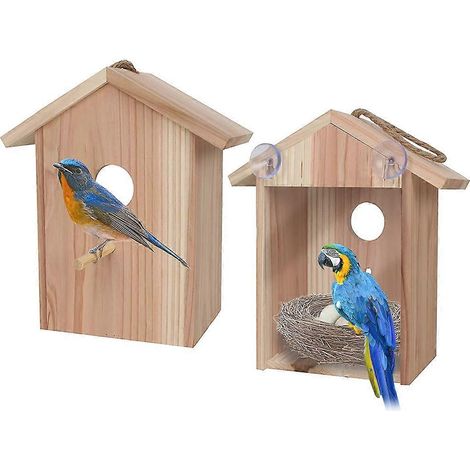 Nichoir en bois pour fenêtre extérieure, boîte à oiseaux transparente - Visible (1/4)