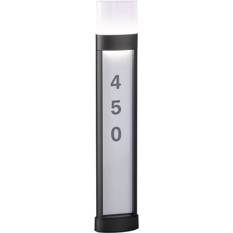 Luce numero civico LED numero civico illuminato elettrica lampada da esterno con numero civico, lampada da terra alluminio nero, con adesivo, IP54, LxPxA 16x7,5x80 cm, Wofi 12226 (1/4)