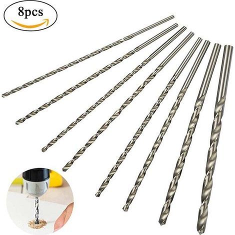 Set de Foret Extra Long 200mm 8Pcs, Foret en Acier à Grande Vitesse, Tige Droite avec Diamètre de 4mm, 4.2mm, 4.5mm, 5mm, 5.2mm, 6mm, 8mm, 10mm, Outil de Perage pour Le Bois (1/5)
