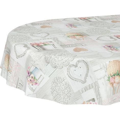 Nappe en Toile cirée - Lavable - Facile d'entretien - Effet Lotus - Nappe de Jardin - Motif Maison de Campagne - Fleurs - 180 x 140 cm Ovale (1/5)