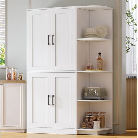 Mobile dispensa 103x40x163 cm, con 4 ante e 4 vani aperti, ripiani regolabili, MDF bianco (1/5)