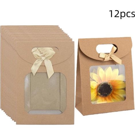 Confezione da 12 - Sacchetti di carta kraft - Mini buste stand-up - Sacchetti regalo marroni - Adatti per caramelle, biscotti, confezioni regalo, matrimoni, Natale - 19 x 27 x 9 cm (1/4)