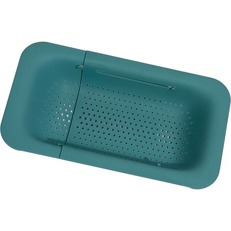 Scolapasta da posizionare sopra il lavello, di colore verde e dal design retrattile, robusto e resistente, in PP, con drenaggio rapido, ideale per la cucina di casa. (1/5)