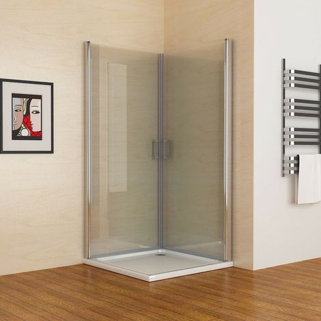 Duschkabine Schwingtür Eckeinstieg in Höhe 185/195cm 180° Dusche mit 6mm NANO Glas, Doppelte Schwingtüren 90x90x195cm (1/5)