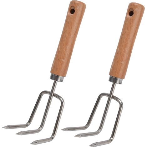 2 Pièces Griffe de Jardin avec Manche en Bois, Râteau en Acier Inoxydable Outil à Main de Cultivateur