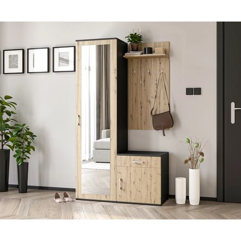 AX LIVING Garderobe mit Spiegel Magnola – 100cm breit Schwarz & Artisan