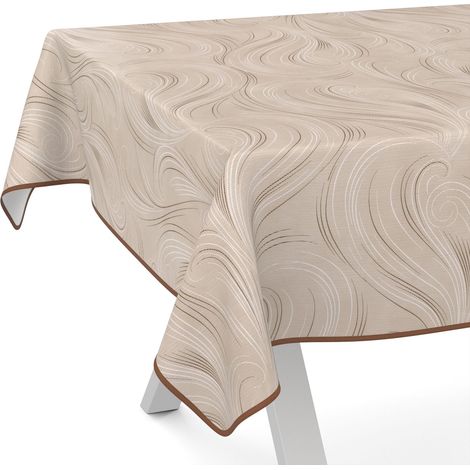 Nappe de Table en Toile cirée, Lavable, Motif Abstrait, pour Table de Jardin, Beige, 100 x 140 cm, avec Ourlet, bordée (1/5)