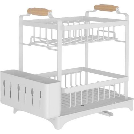 Égouttoirs à Vaisselle 2 Niveaux Égouttoir Vaisselle sur evier avec bac d'égouttement Blanc