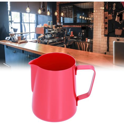 600 ml Latte-Art-Becher aus teflonbeschichtetem Edelstahl, Latte-Art-Kanne, Latte-Art-Kaffeemaschine, Kaffeeutensil, rot (1/5)