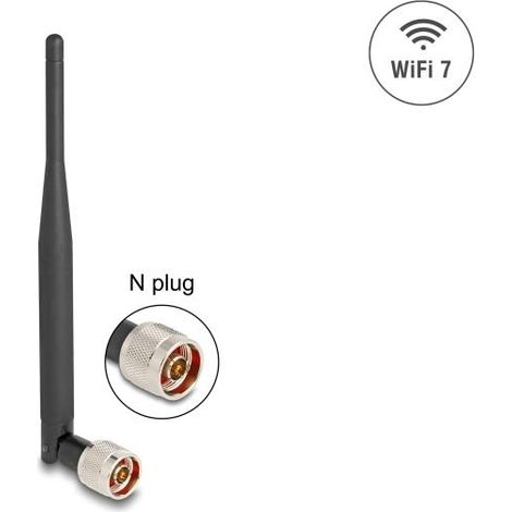 Delock WiFi 7 Antena N macho 2 - 3 dBi 20,6 cm omnidireccional con articulación basculante y material flexible negro