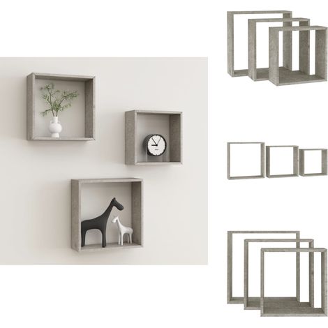 Étagères murales sous forme de cube 3 pcs Gris béton - Etagere Murale - Étagères Cubes - Rangement Mural - Décoration Murale - Meuble Gris (1/5)
