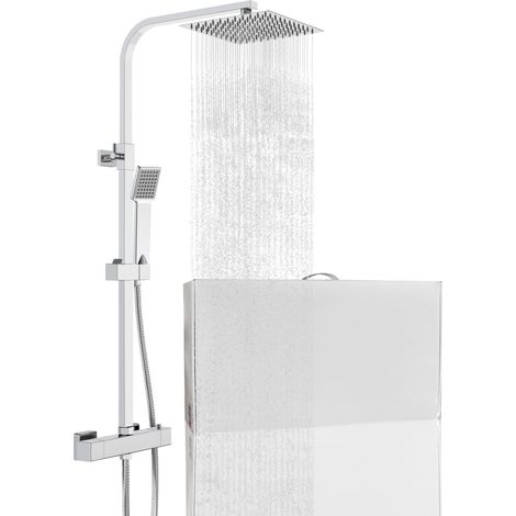 Grande soffione doccia inox 25x25cm, miscelatore termostatico doccia rettangolo 280x40mm, cromo (1/4)