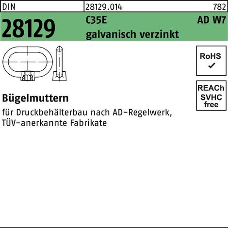 DIN 281 Bügelmuttern 9 C35E M 16 galvanisch verzink (1/2)