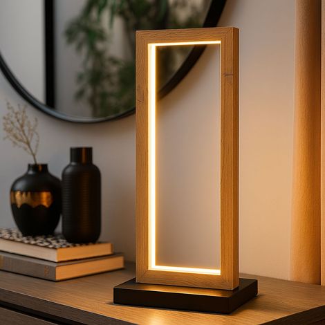 Lampe de chevet LED Bois Lampe design moderne Bois noir, métal, 12W 450Lm blanc chaud, LxLxH 25x15x52,5 cm