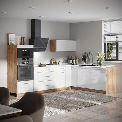 Cucina angolare completa Fame-Line, Bianco lucido/Rovere dorato, 287 x 207 cm, PL Rovere, Vicco (1/5)