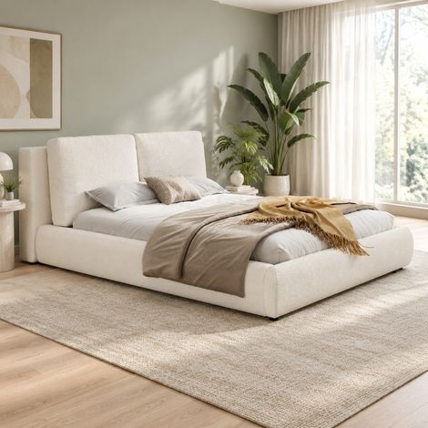 Letto matrimoniale 230x194x90 cm in tessuto bouclé beige con rete, senza materasso – MEUBLIV (1/5)