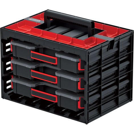 Organisateur de rangement empilable 12 compartiments – En polymères pour outils et petites pièces – Poignée ergonomique – Dimensions compactes – Kistenberg