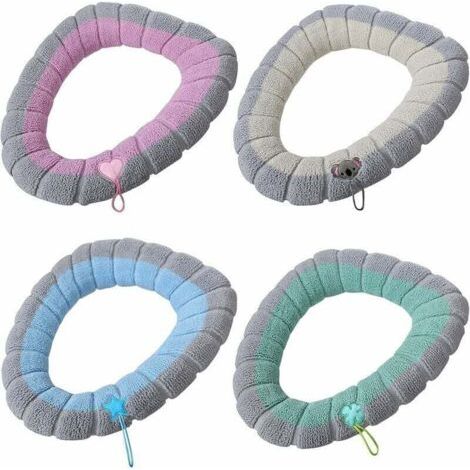 Lot de 4 housses de siège de toilette avec poignée- Coussin épais pour siège de toilette de salle de bain - Douces, épaisses, extensibles, lavables, compatibles avec tous les sièges de toilette ovales (1/4)