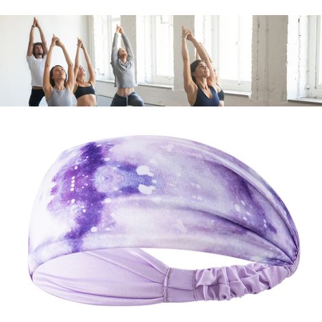 Bandeau de sport pour le yoga, bandeau large tendance à effet tie-dye et anti-transpiration, violet pour le fitness, la course à pied et le cyclisme. (1/5)