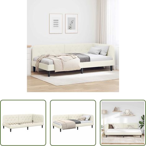 Canapé convertible -  Cadre de lit d'angle Crème 90 x 200 cm Velours (1/5)