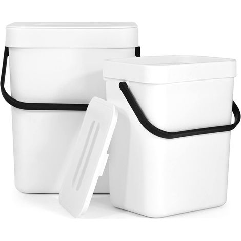 Lot de 2 Poubelle Suspendue de Cuisine(5L+3L) Poubelle de Table avec Couvercle Petite Poubelle en Plastique pour Cuisine,Chambre,Salle de Bains (1/5)