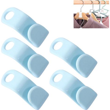 5 pezzi, Ganci appendiabiti salvaspazio, Ganci per appendiabiti, Gancio per abiti, Connettore per appendiabiti, Azzurro cielo, Organizzatore per armadio da appendere, Ganci di collegamento (1/5)