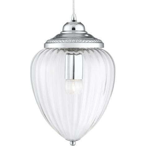 MOSCOW 1LT Suspension, Metal chrome, verre clair nervure E27 60w max Diam 22cm (1/3)