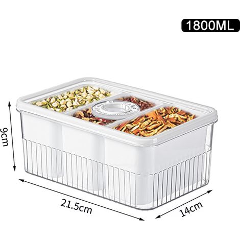 Boîte de rangement transparente pour réfrigérateur (1800 ml, trois compartiments), boîte de conservation des aliments, panier à fruits et légumes (1/5)