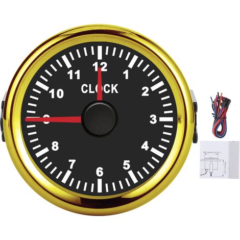 Instrument de jauge d'horloge universelle 2 pouces 0-12 heures, rétro-éclairage rouge 12V/24V pour voiture bateau Yacht moto cadran noir cadre doré (1/5)